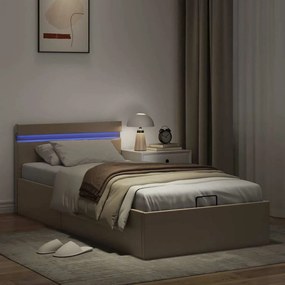 Cama hidrául. arrumação e LED 90x200cm couro artif. cappuccino