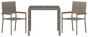 Conjunto de Jantar de Jardim vidaXL 3 Peças Cinza Polyrattan