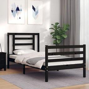 Estrutura de cama com cabeceira 90x200 cm madeira maciça preto