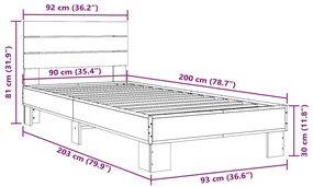 Estrutura de cama derivados de madeira e metal cinzento sonoma