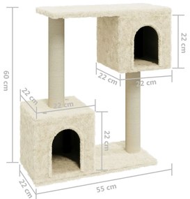 Árvore para gatos c/ postes arranhadores sisal 60 cm cor creme