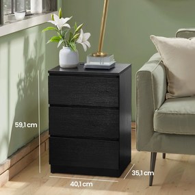 Mesa de cabeceira com 3 gavetas 35 x 40 x 59 cm preta