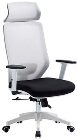 Cadeira de escritório CLAYTON, branco, rede cinza, tecido preto