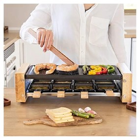 Raclette de madeira Cheese&amp;Grill 8200 Wood Black,Com estrutura de madeira, termóstato ajustável e placa antiaderente e uma superfície de aço com reves