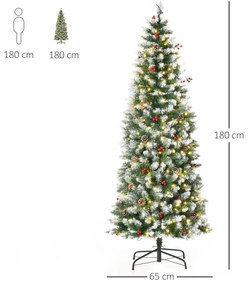 HOMCOM Árvore de Natal Nevada Artificial 180cm com 300 Luzes LED Branc