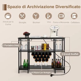 Garrafeira armario de cozinha com estação de carregamento 2 suportes para 15 garrafas Estantes industriais para cozinha doméstica 113 x 35 x 85 cm Cin