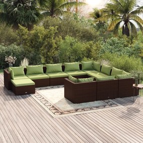 vidaXL 11 pcs conjunto lounge de jardim c/ almofadões vime PE castanho