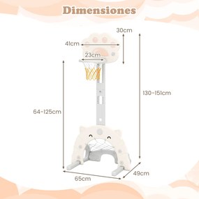 Cesto de basquetebol 3 em 1 para crianças a partir dos 3 anos com ajustável em altura com jogos de futebol e golfe  65 x 49 x 130-151 cm Bege