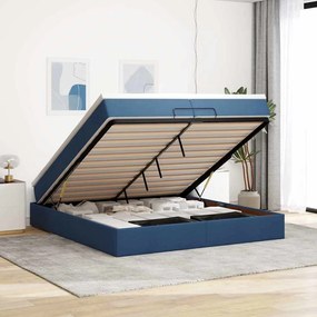vidaXL Estrutura de cama otomana com colchões 200x200cm tecido azul