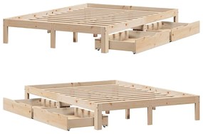 Estrutura de cama c/ gavetas 140x190 cm madeira de pinho maciça