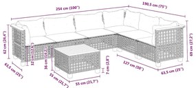7 pcs conjunto de sofás p/ jardim com almofadões vime PE bege