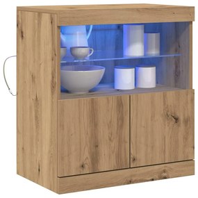 Sideboard vidaXL com Luzes LED Carvalho Artesanal 60x37x67 cm