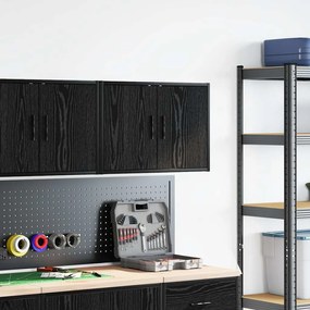 Armário de parede da garagem preto madeira engenheirada
