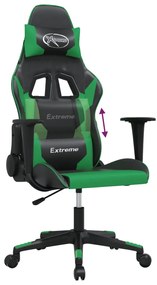 Cadeira gaming massagens couro artificial preto e verde