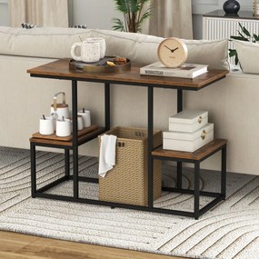 Mesa de consola, Mesa de sofá industrial com prateleiras de arrumação abertas Estante de 2 níveis Castanha