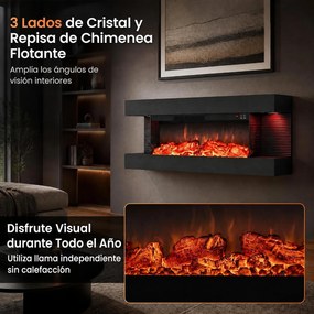 Lareira Elétrica de Encastrar com Vista Tripla, 101,6 x 20,6 x 41,8 cm, Chama Multinível, Preto