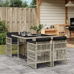 5 pcs conjunto de jantar p/ jardim c/ almofadões cinzento claro