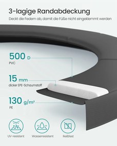 Trampolim de 427 cm com rede de segurança e varas retas e escada, preto