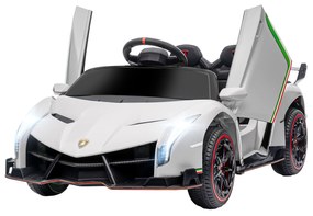 Carro Elétrico Lamborghini 12V Velocidade Máxima 7 km/h com Controlo Remoto MP3 Luzes e Cinto de Segurança 111x61x45 cm Branco