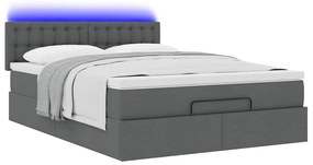 Cama otomana com colchão &amp; LEDs 140x200 cm cinzento escuro