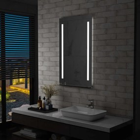 vidaXL Espelho de parede LED c/ prateleira para casa de banho 60x100cm