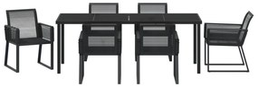 Conjunto de Jantar de 7 Peças Preto Rattan Poliéster