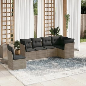 6 pcs conjunto sofás de jardim com almofadões vime cinzento