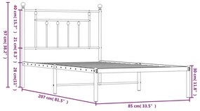 Estrutura de cama com cabeceira 80x200 cm metal preto