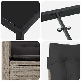 Conjunto de Jantar de Jardim com 7 Peças e Almofadas - Cinza Claro de