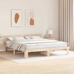 Estrutura de Cama de Madeira de Pinho Natural Natural