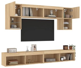 vidaXL 6pcs móveis parede p/ TV c/ LEDs deriv. madeira carvalho sonoma