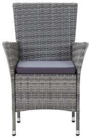 7 pcs conjunto jantar exterior com almofadões vime PE cinzento