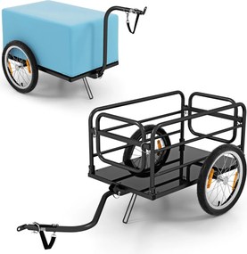 Reboque de carga para bicicletas com estrutura dobrável Cobertura de tecido Oxford Acoplador versátil Preto+Azul
