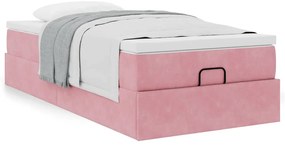 Estrutura de cama otomana com colchão rosa 90x200cm veludo