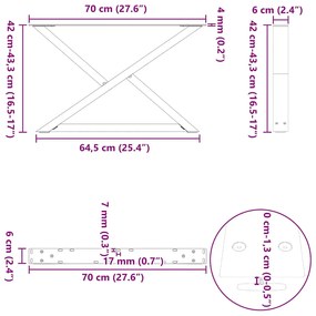 Pés para mesa de centro 2 peças antracite 70x(42-43,3) cm aço