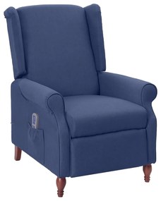 vidaXL Poltrona reclinável de massagens tecido azul