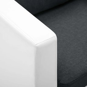 Sofá de 3 lugares em couro artificial branco e cinzento escuro