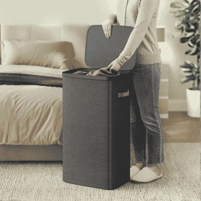 Cesto de roupa suja prático com compartimentos e tampa 42 x 32 x 75 cm Preto