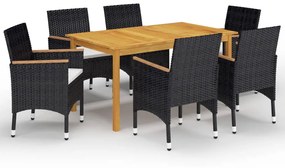 vidaXL 7 pcs conjunto de jantar para jardim preto