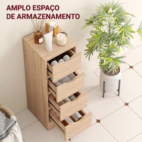 Armário de Casa de Banho Estreito com 4 Gavetas e Puxadores com Ranhuras, 29x29x83 cm, Madeira Natural