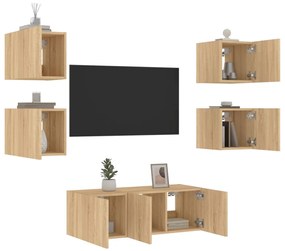 vidaXL 6pcs móveis parede p/ TV c/ LEDs deriv. madeira carvalho sonoma