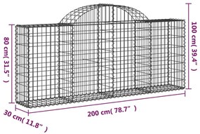 Cestos gabião arqueados 18pcs 200x30x80/100cm ferro galvanizado