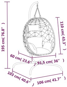 Poltrona/Cadeira Baloiço de Jardim em forma ovo suspensa vime PE/aço c