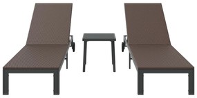 Conjuntos de espreguiçadeiras 2 pcs com rodas e mesa em rattan sintéti