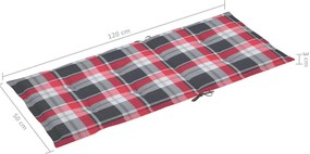 Cadeiras jardim c/ almofadões xadrez vermelho 4 pcs teca maciça