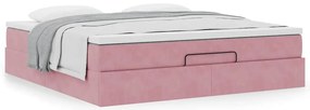 Estrutura de cama otomana com colchão 160x200 cm veludo rosa