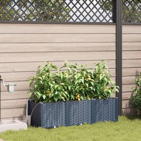 Jardineiras vidaXL com sistema de irrigação 3 pcs Cinza