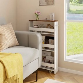 Carrinho de armazenamento estreito para cozinha ou casa de Banho 48 x 13 x 81 cm com 4 prateleiras e rodas Branco