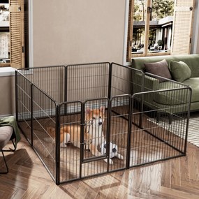 Parque para cães com 8 painéis Altura 100 cm Interior/Exterior Parque de metal resistente para animais de estimação médios Preto