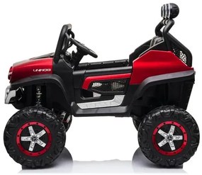 Jipe elétrico para crianças Mercedes-Benz Unimog bateria 12v, 4x4 2 Lugares pneus em borracha, assento em pele artificial Vermelho